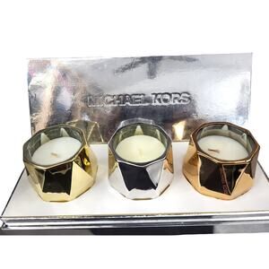 Michael Kors “ Bougie” Scented Candle 3 x 3oz Set Silver Container